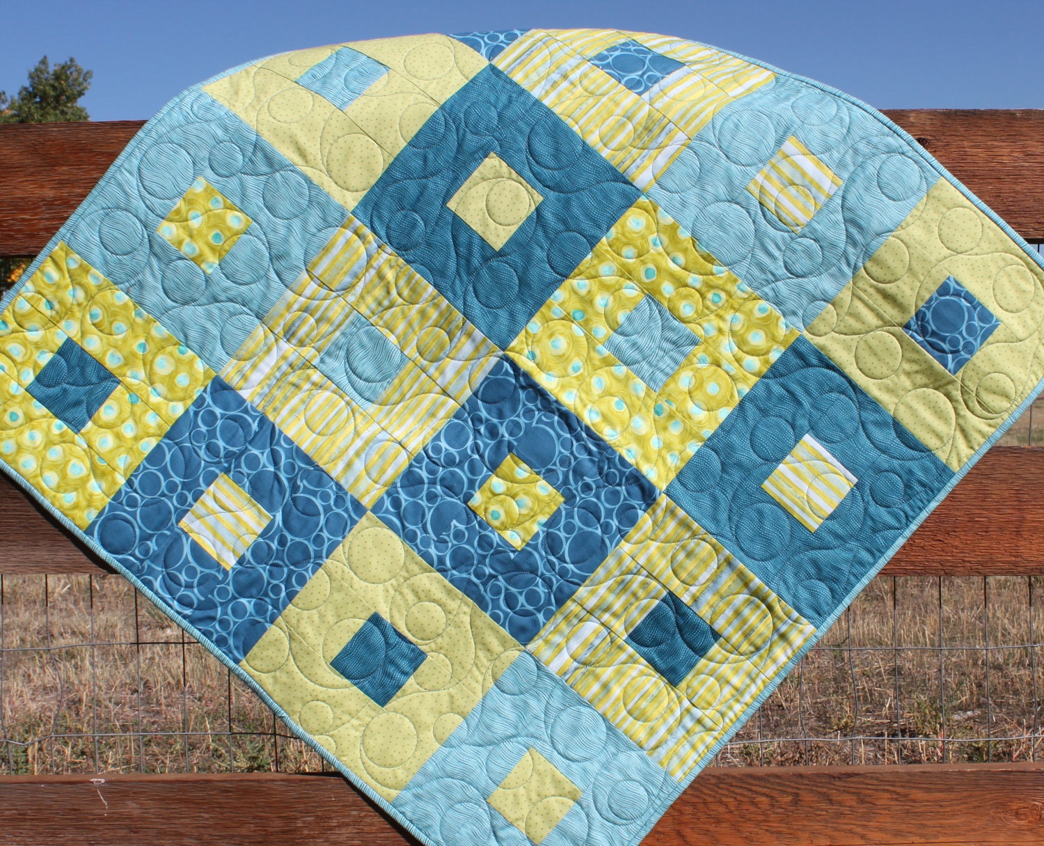 Modern Blue & Green Baby Boy Quilt