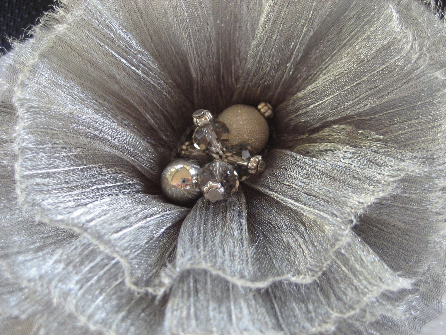 Floral Headband Elastic Headband Gray Flower Beads
