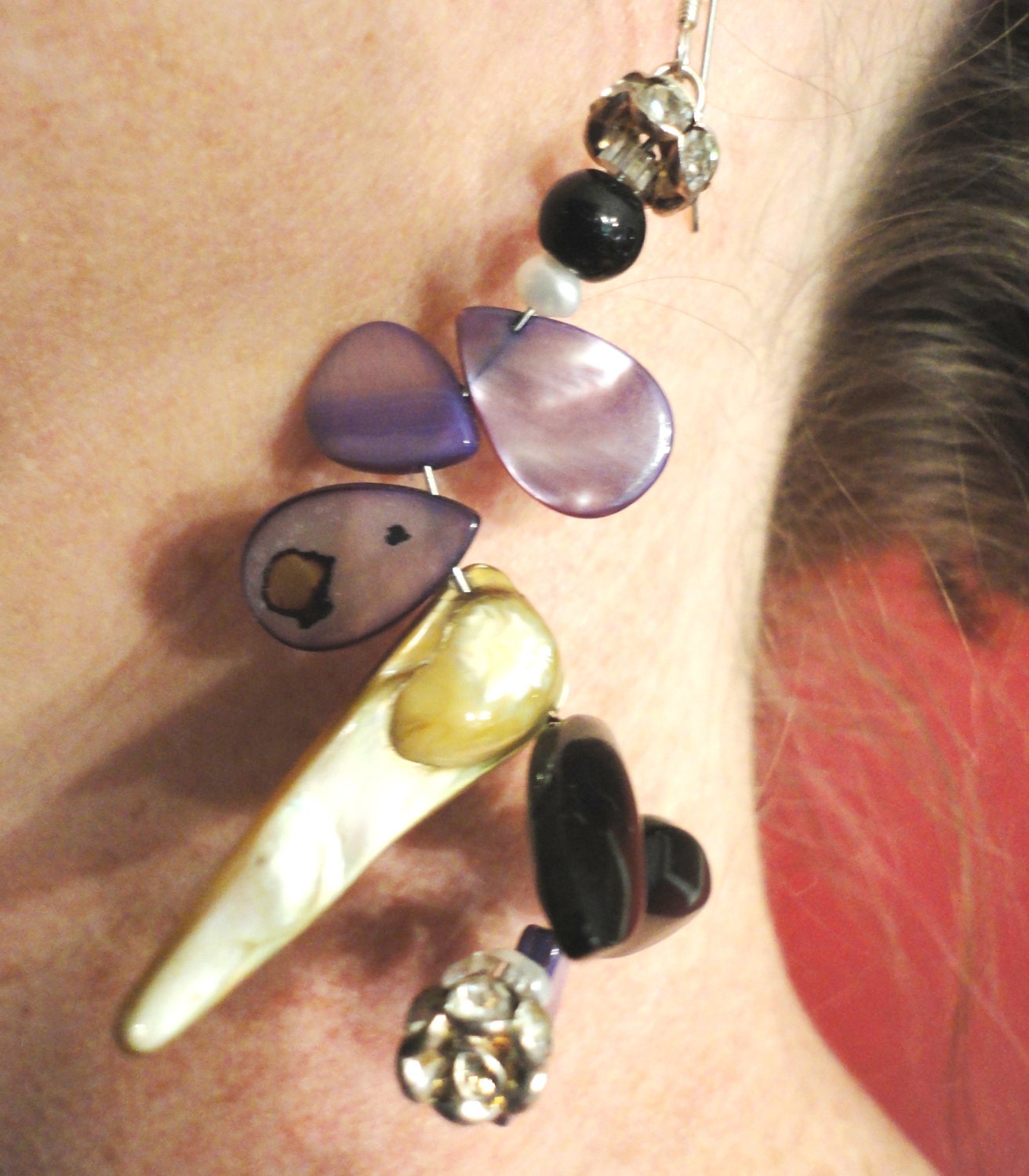 Purple, Gold, & Black Mother of Pearl Earrings