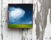 Landscape painting original oil green grass fluffy cloud wall art summer home decor - Stormscape series fortythree