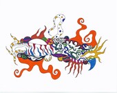 Colorful art print in a rainbow of colors "Agglomeration"