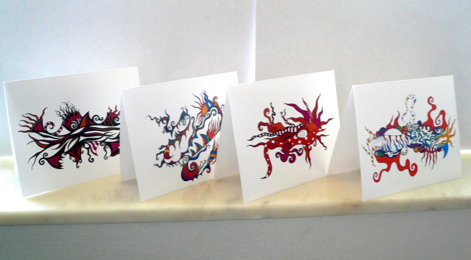 art greeting cards, blank cards, set of four,  abstract art