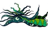 Abstract Art print, green and black swirls "Envy" colorful print, reproduction