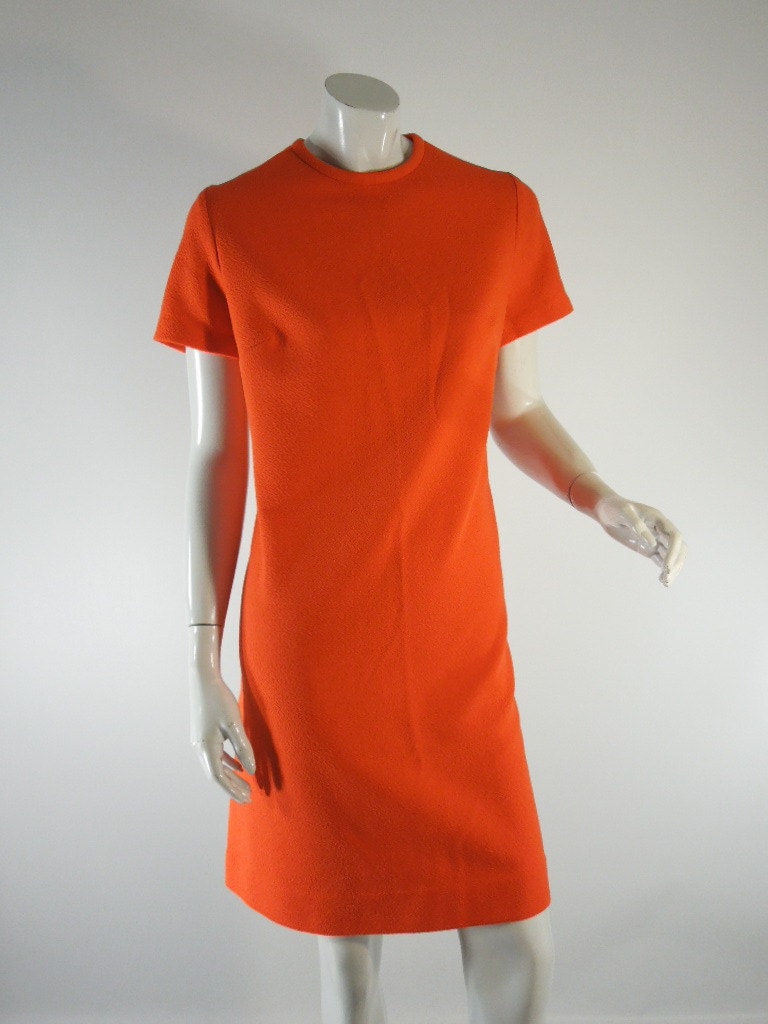 60s Textured Orange Mod Shift Dress - med