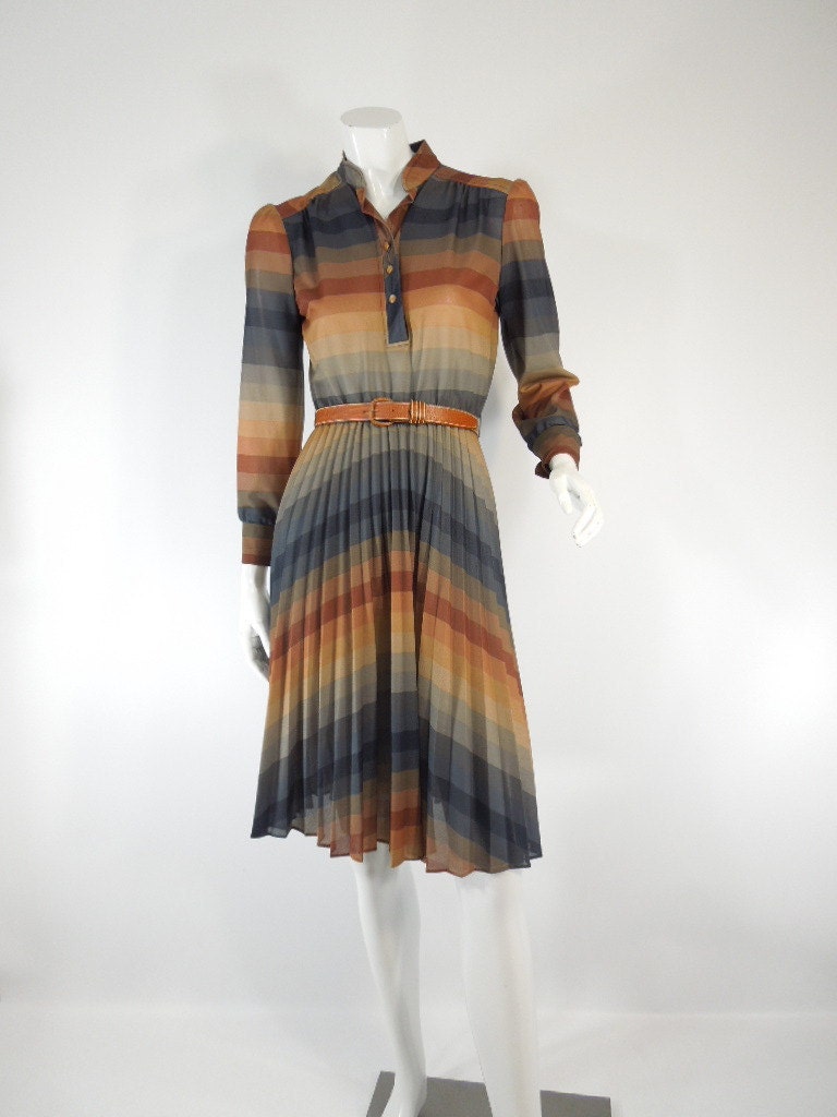 70s Ombre Stripe Shirtwaist Dress - sm, med TREASURY ITEM