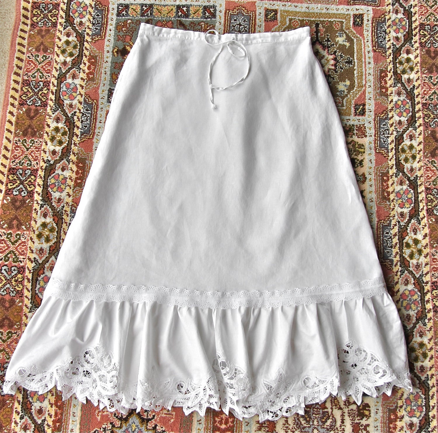 Victorian Ruffled Skirt Vintage Inspiration Battenberg Lace Ruffles