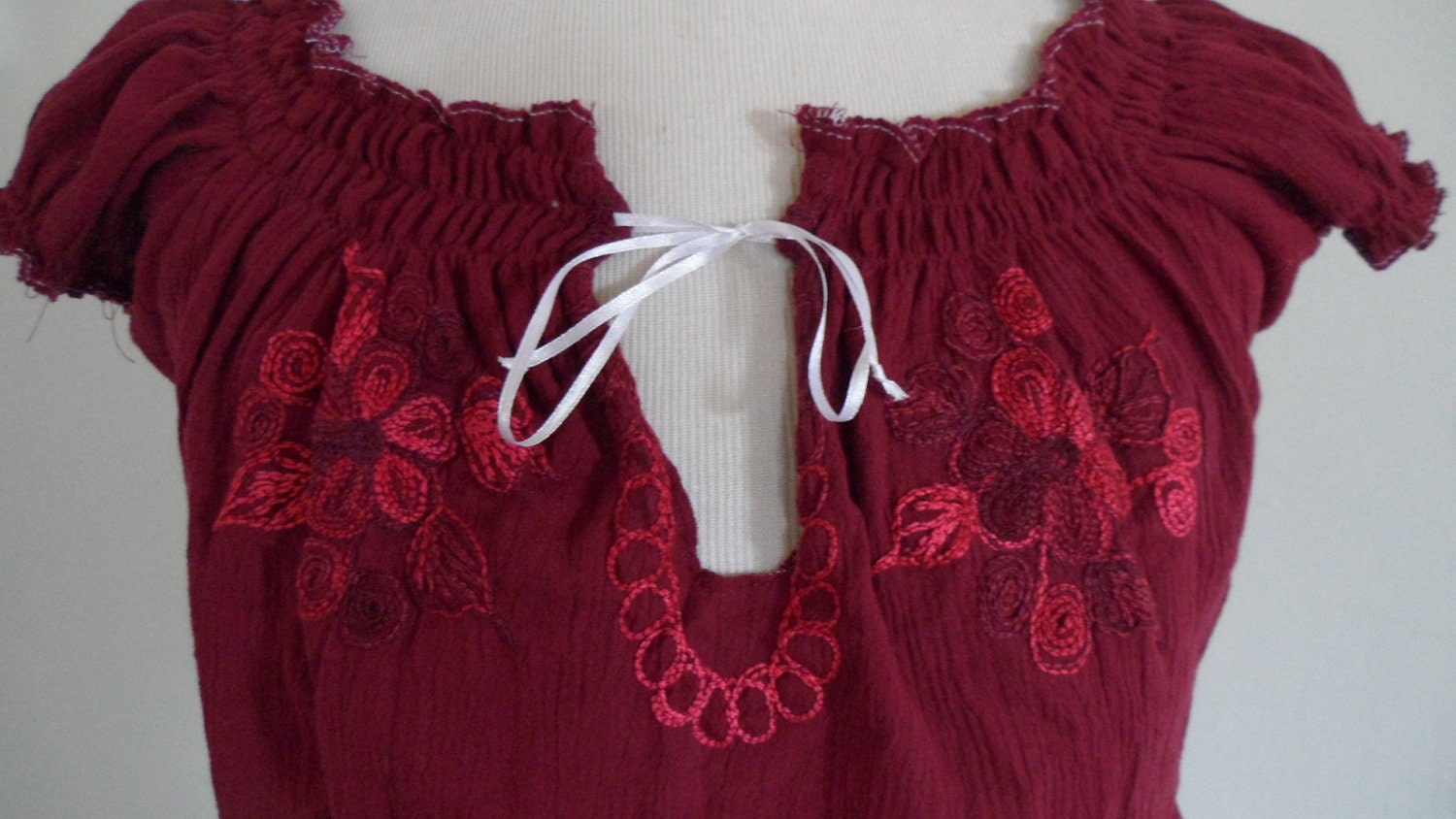 Burgundy Handmade Peasant Top