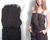 Hamtons Holiday Playsuit Cotton Black Polka Dot Romper w brass stud look embellishments sz xs-small