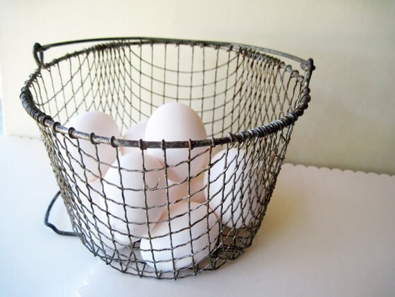 Vintage Rustic Farm Metal Wire Egg Gathering Basket by LostRelics
