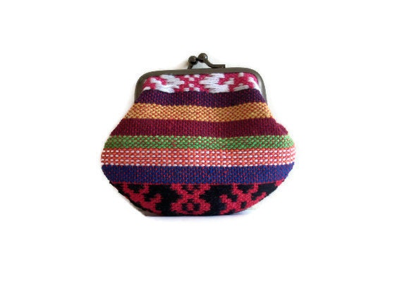 Fabric Coin Purse with Primitive Stripe Design