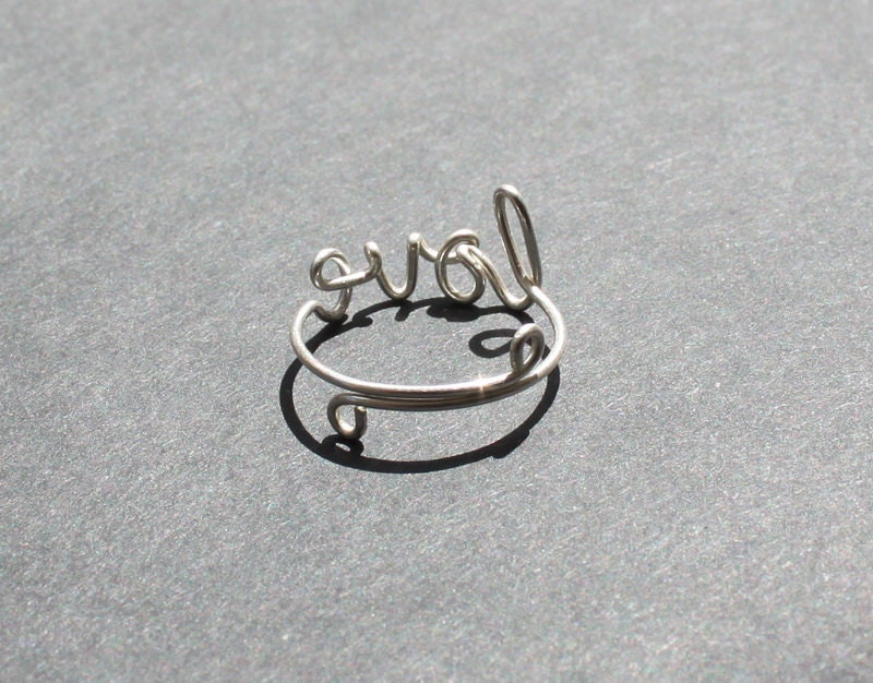 Wire Love Ring - Adjustable Fits Most Size - Fine Silver Plated Copper Wire