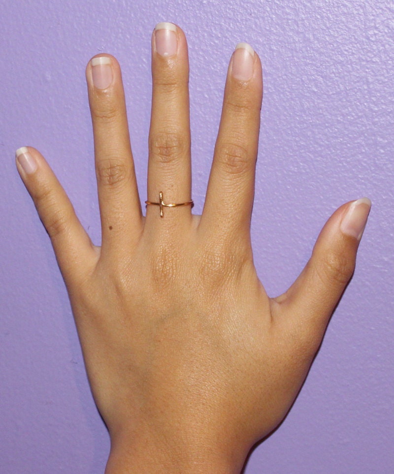 Sideways Cross Ring, Gold Wire Adjustable, Fits Your Size