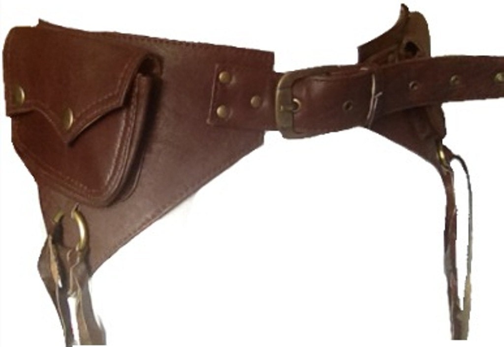 Upcycled LEATHER Utility pocket belt fanny pack hip waist BROWN bumbag Burning Man PSYTRANCE festival money pouch