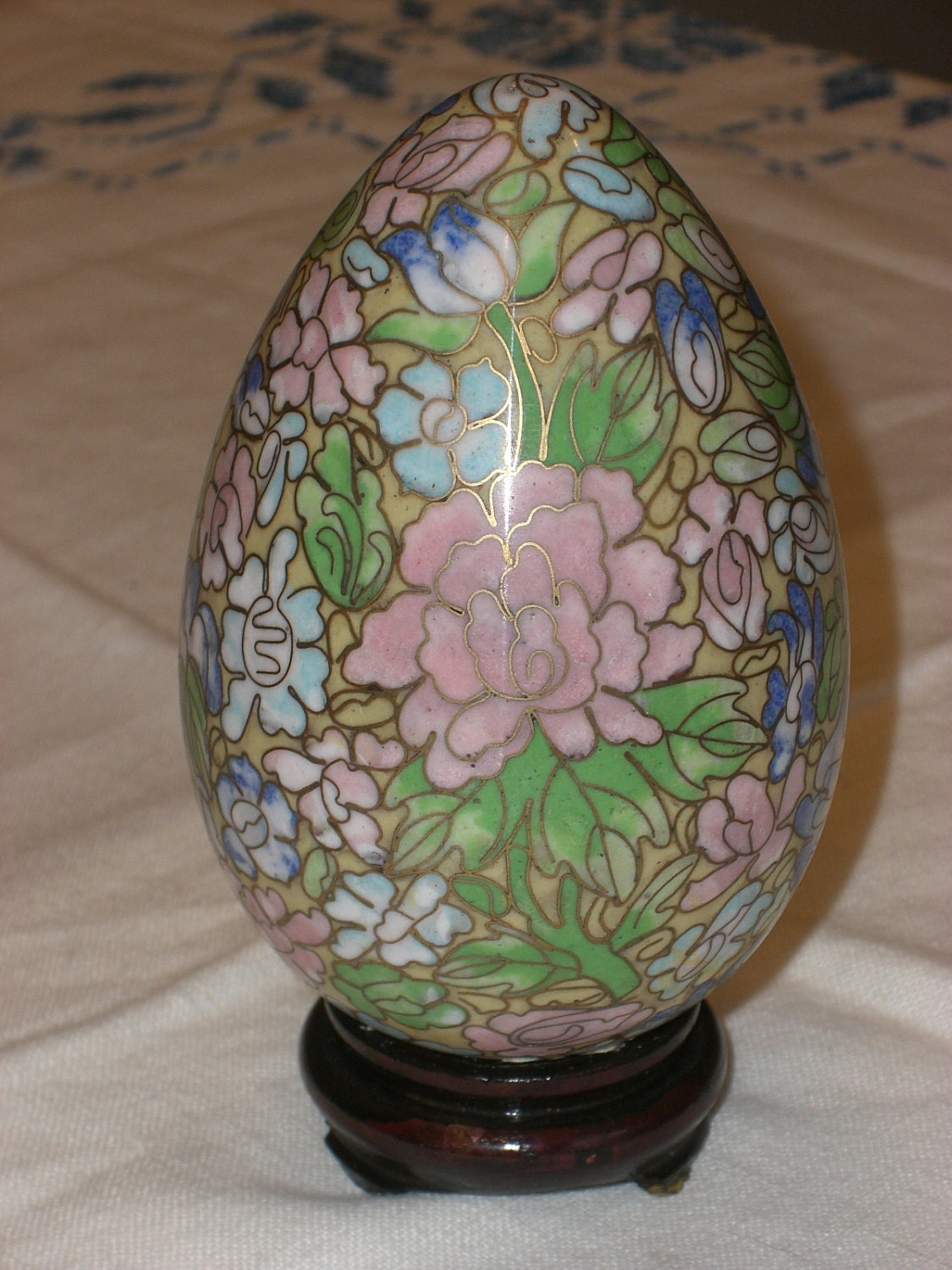 Cloisonne Egg on Stand Pink and Gold by TwoGoodEggs on Etsy
