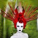 SALE Sci- Fi Cyber Futuristic gaga Red black rose stone fringe goth vampire burning man lolita wearable art Fantasy headdress headpeice wig