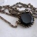 Black Opaque Long Necklace. Crown Setting. Vintage Chain And Opaque Glass Circular Stone. Noir Long Necklace.