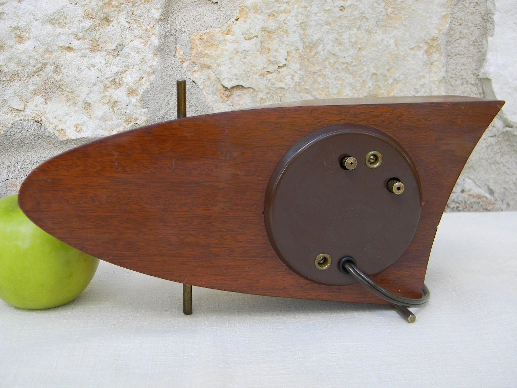 Vintage Mid Century Walnut Alarm Clock Westclox Atomic Electric