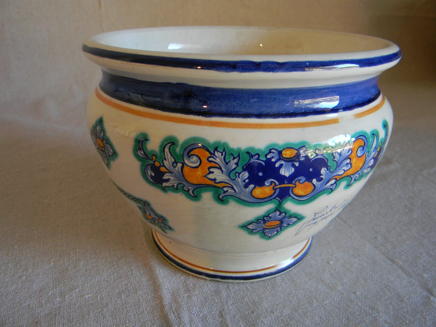 Vintage Italian Flower Pot Blue White by AustinMetroRetro on Etsy