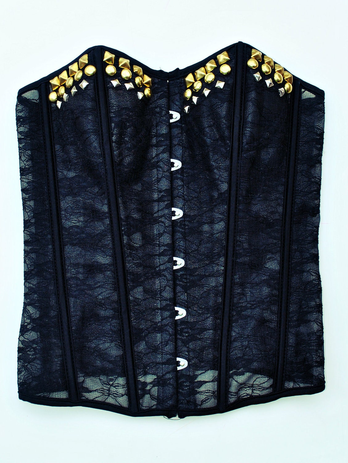 WILDHEARTS Hand STUDDED Black Lace Bustier Corset Top Choose your size