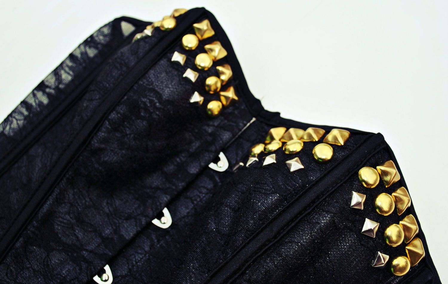 WILDHEARTS Hand STUDDED Black Lace Bustier Corset Top Choose your size