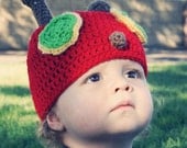 Children's Very Red Caterpillar Crochet Hat Photo Prop