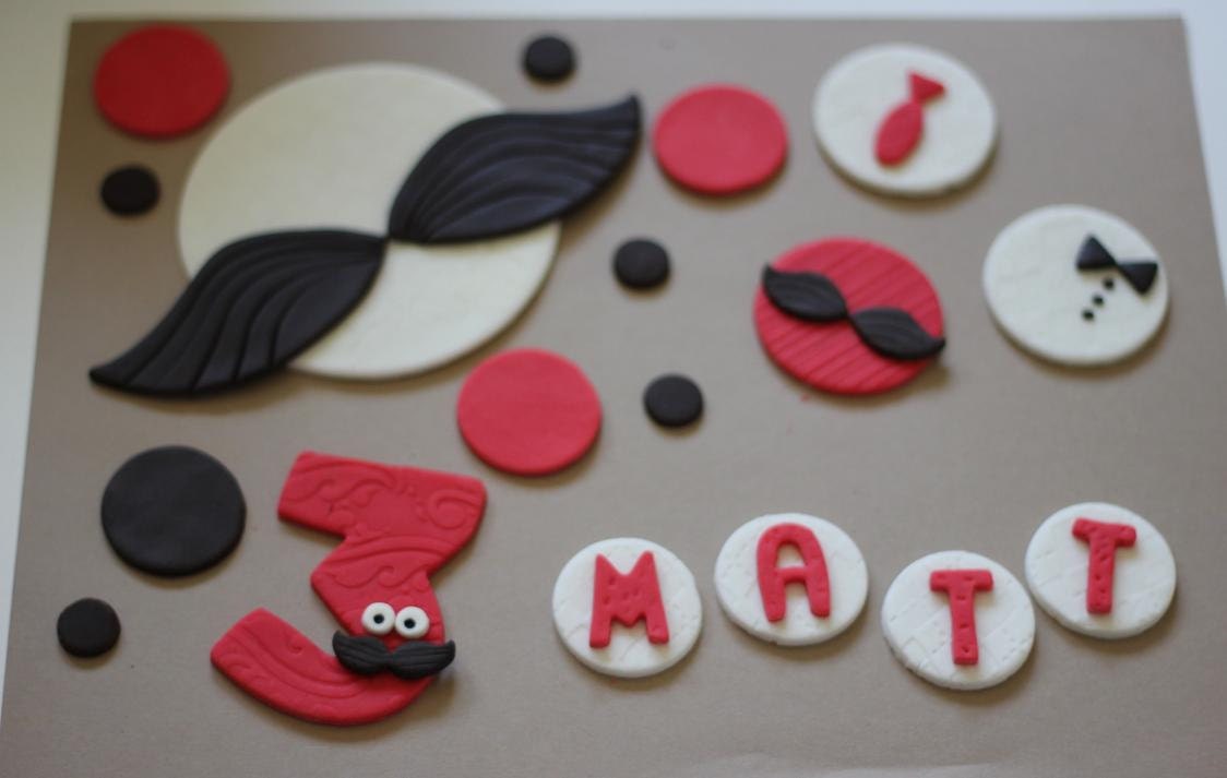 43-Piece Mustache-Themed Fondant Cake Topper with Coordinating Dots