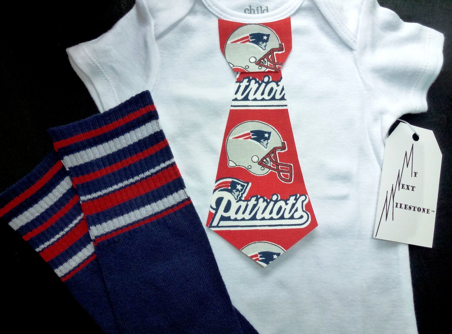 NFL Football New England Patriots Boys Necktie Onesie with leg warmers set - Boy