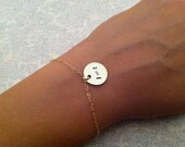 Custom engraved initial charm bracelet on gold filled disc