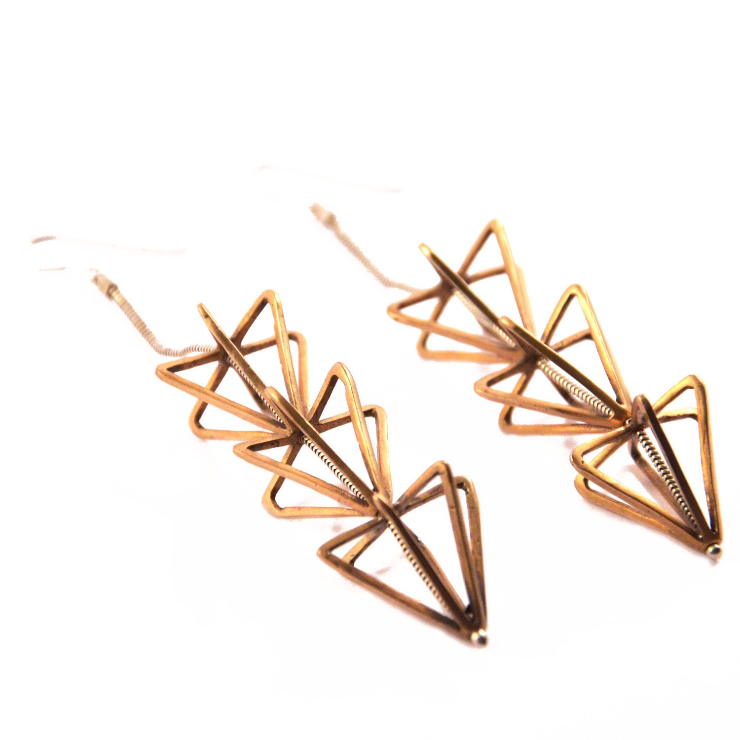 triple framed cone earrings - bronze