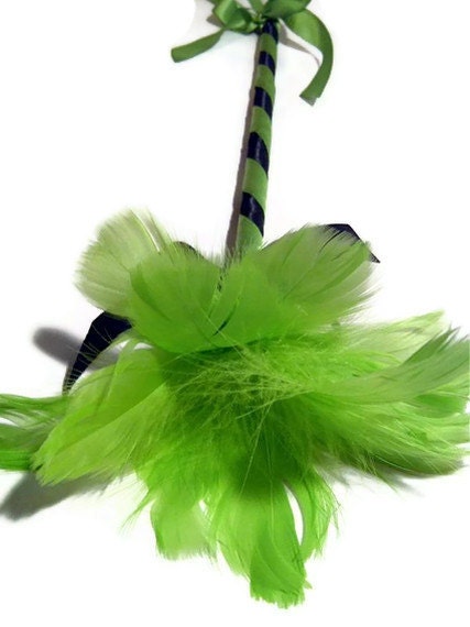 mini witches broomstick or wand, black and green, feather wand, fairy wand, kids halloween costume accessories