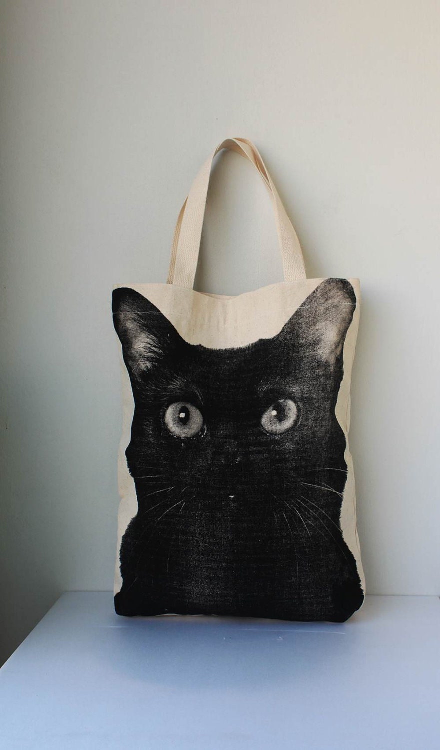 ON SALE Black cat Canvas tote bag - cat tote bag Diaper bag Shopping bag Document bag Market Bag.