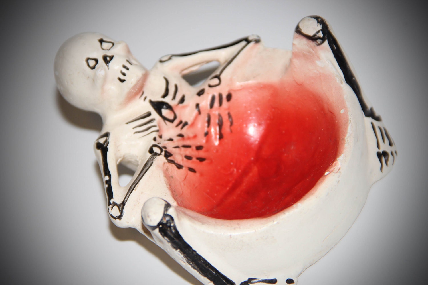 Antique Halloween Chalkware Skeleton Day Of The Dead Dish Tray