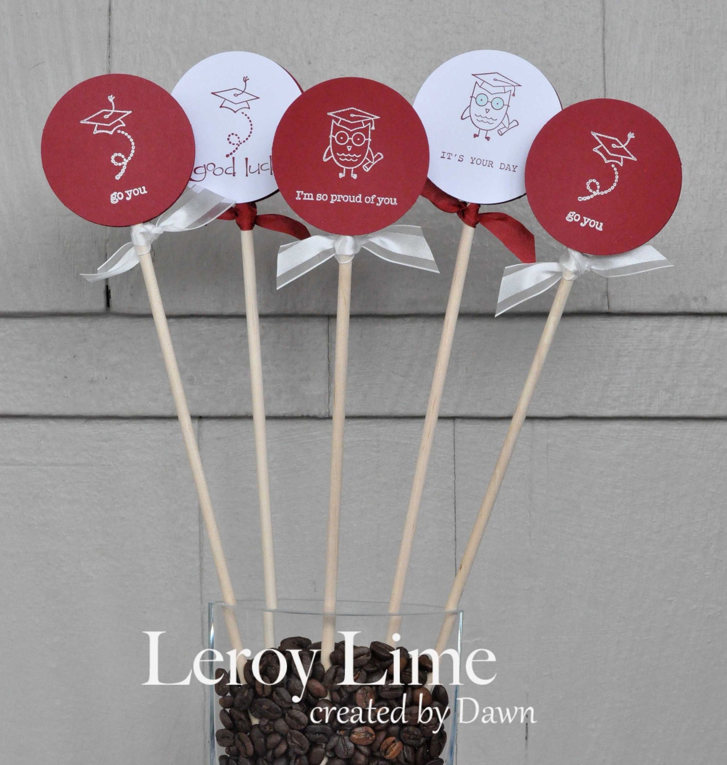 Graduation Owl Centerpiece Sticks - Circles - Table Flair, Good Luck, Floral Arrangements, CenterPiece Party Decor