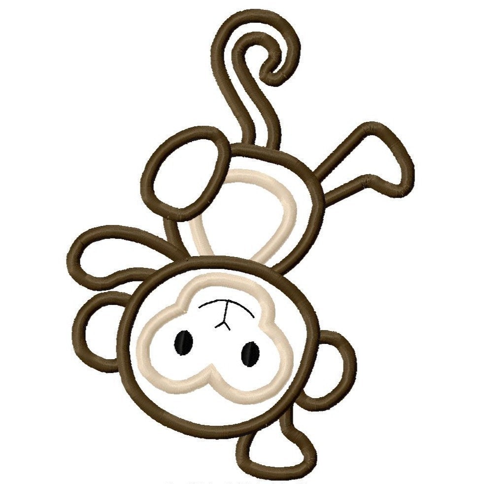 Monkey Applique Embroidery Design 4x4 5x7 6x10 by AppliqueCandy