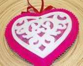 Rose Petal Heart Sachet Hot Pink White