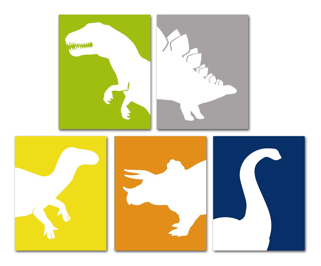 Childrens Art Prints, Dinosaurs, TRex, Triceratops, Stegosaurus, Apatosaurus Pick 4, 8x10