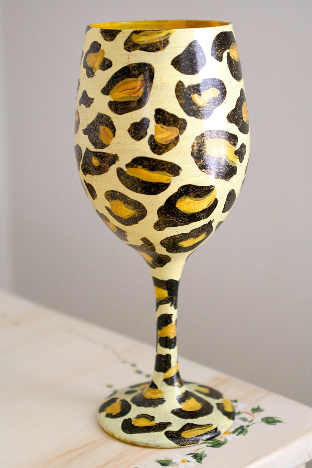 Hand-Painted Leopard Print Wine Glass