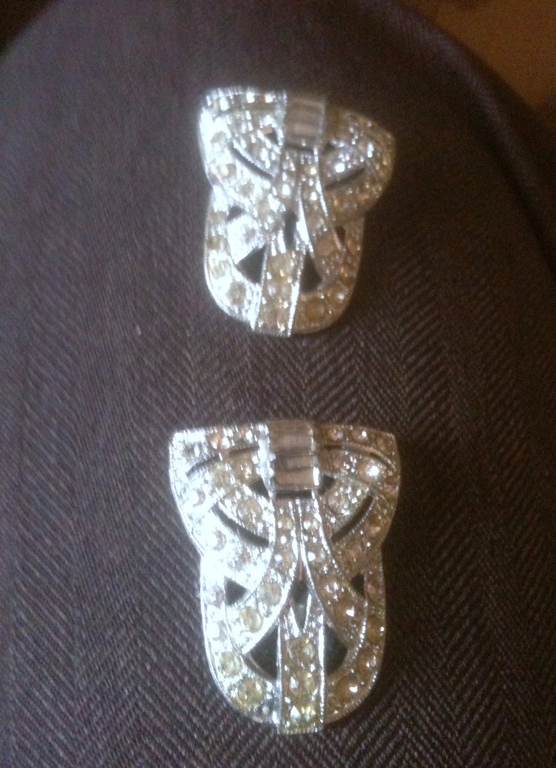 Art Deco Rhinestone Dress Clips 1920s Vintage Jewelry