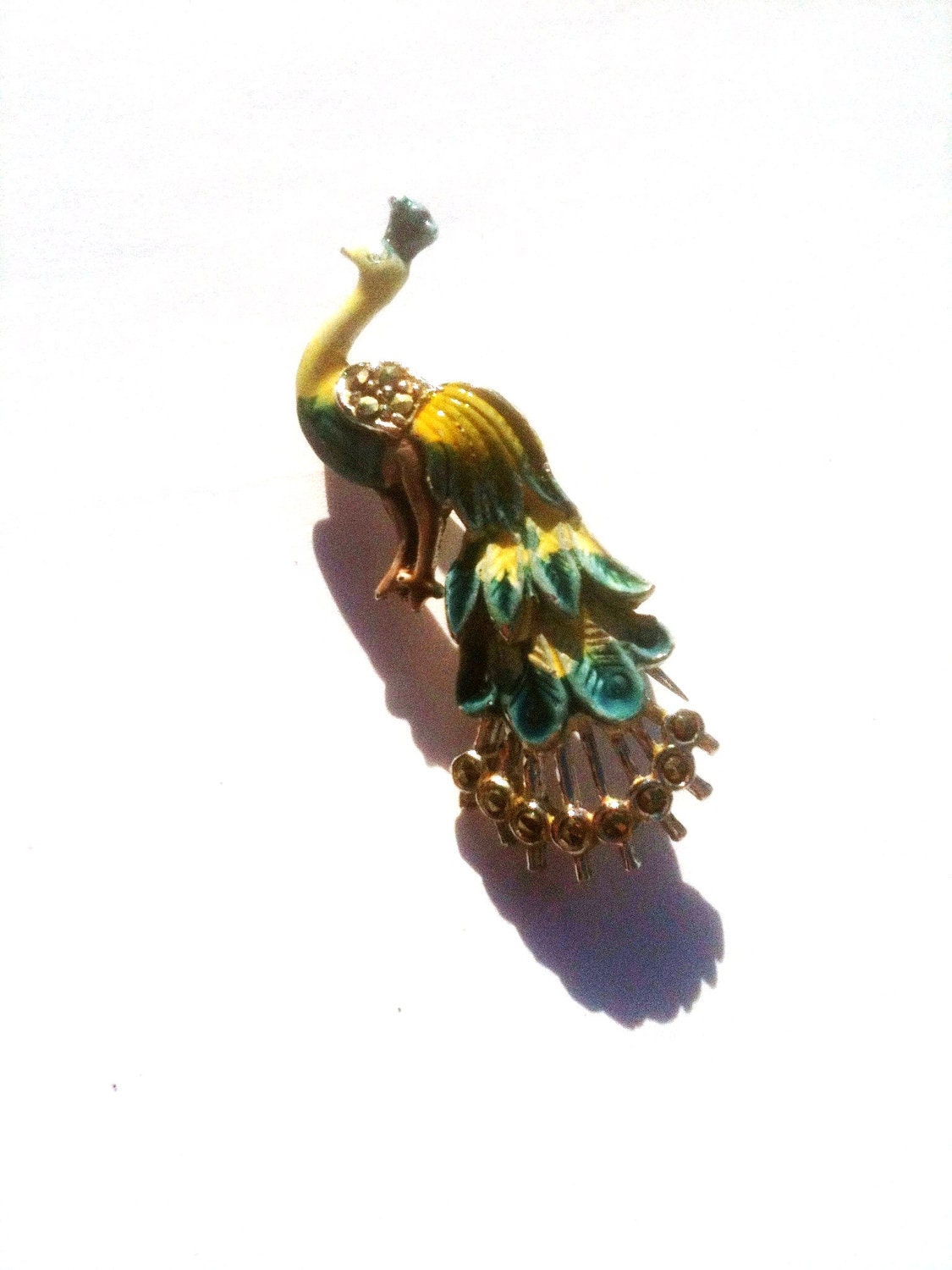 Enamel Peacock Brooch 1950s Vintage Jewelry