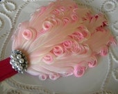 Glam Vintage  Pale Yellow and Pink Feather Headband for Babies, Toddlers and Girls