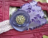 Glam Vintage Inspired Beautiful  Lavender and Purple Feather Headband for Newborn, Toddlers, Girls, PHOTOGRAPHY PROP