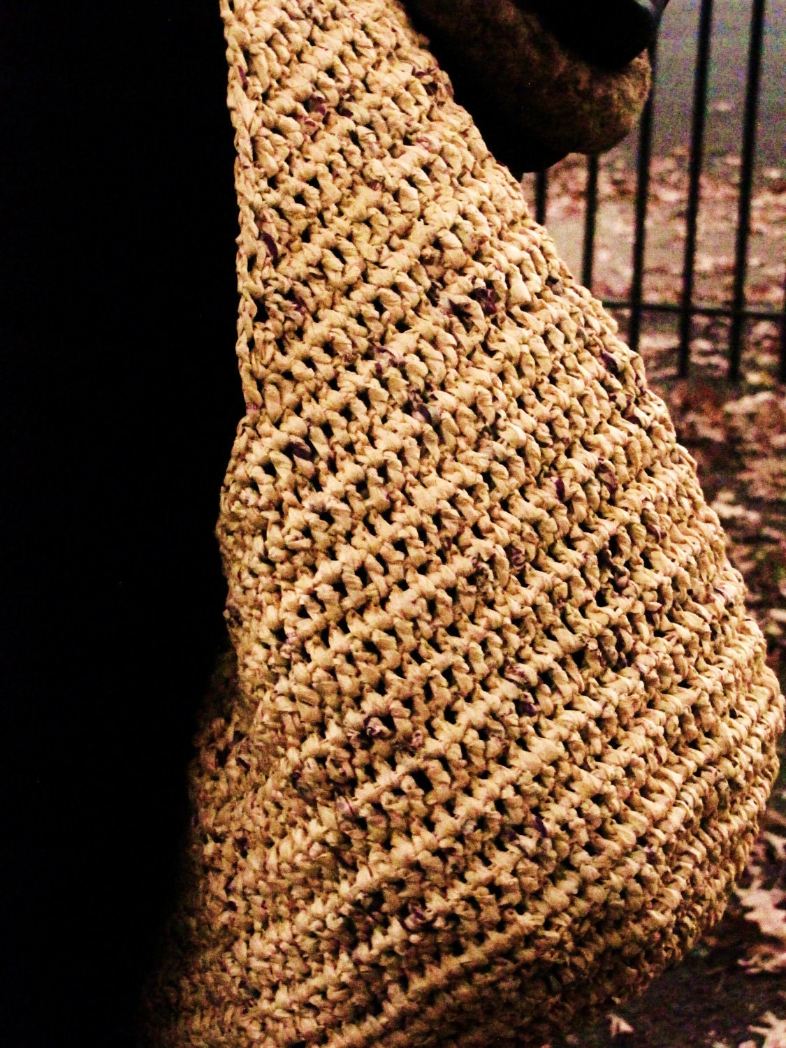 now 50% OFF-  recycled plarn crochet market bag - tan with purple flecks