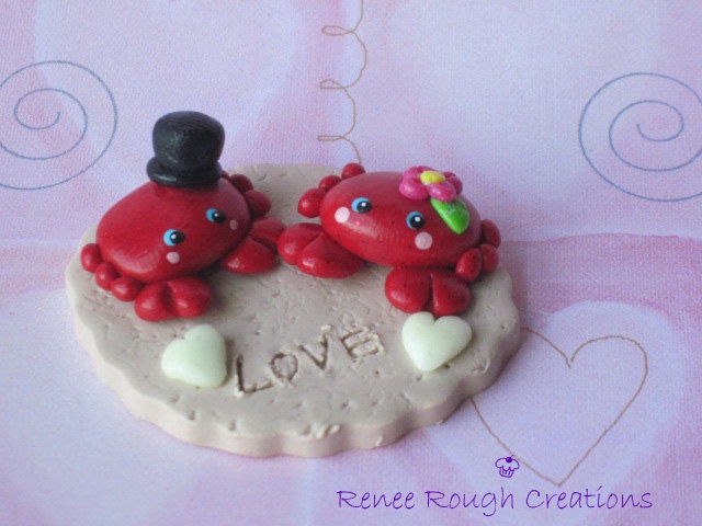 Crab Kawaii Love Couple Glow In Dark Hearts-Polymer Clay Miniature