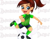 Clipart - Football / Soccer - Girl Digi, Digital Image