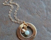 Custom Personalized Hand Stamped Mother'sGold Filled Petite Eternity Necklace - Names and Birthstones for Mom