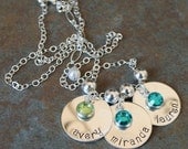 Custom Personalized Simplicity Curve Trio Hand Stamped Name Birthstone Necklace - Mother's Day