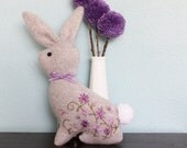Easter Bunny, upcycled/repurposed sweater bunny in grey cashmere with hand embroidery, OOAK