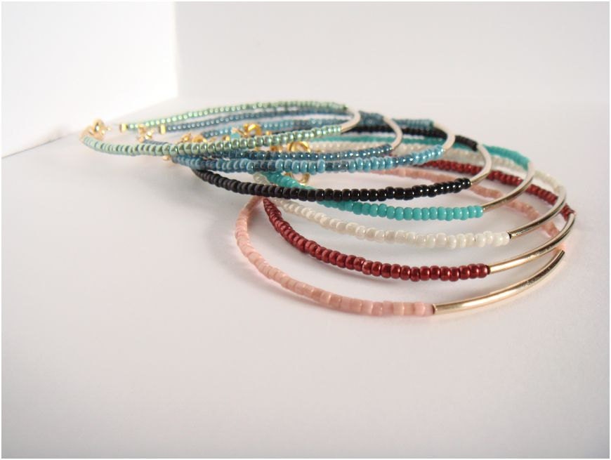 Gold bar and Luster Peachy Pink Toho beads bracelet - Friendship bracelet