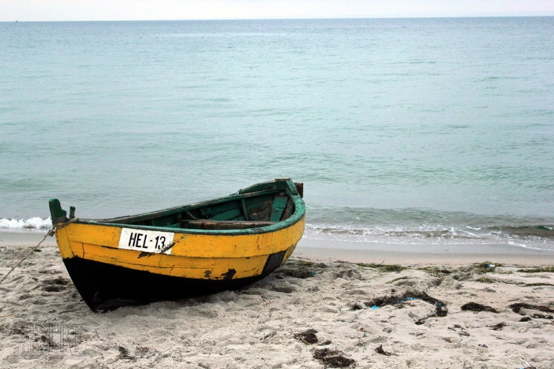 Nautical decor, colorful dinghy boat at the seaside, fine art photography, 5x7 (13x18)F R E E  SHIPPING