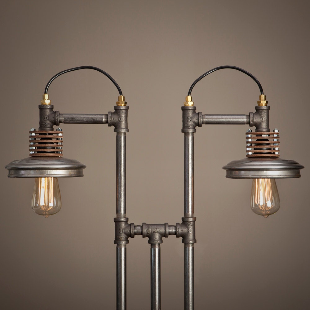 Iron Pipe Lamp with Wood Base